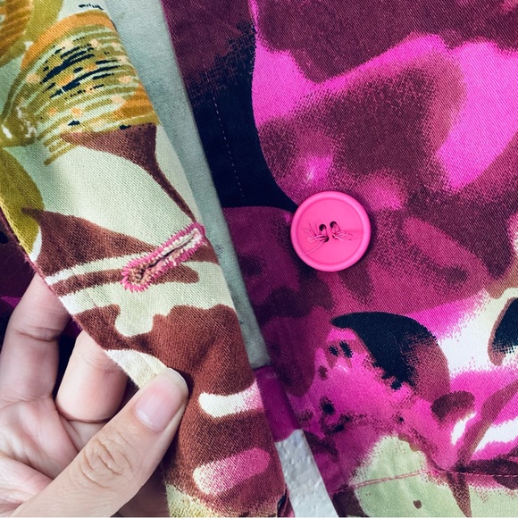 New Direction Artsy Floral Allover Print Buttoned Crop 3/4 Sleeve Jacket Small - Picture 4 of 6